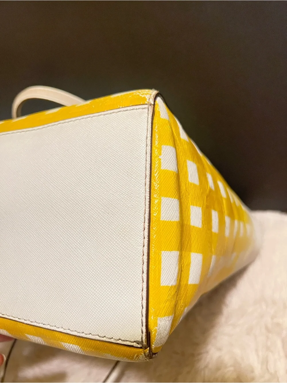 Rare Coach Madison Gingham Leather East West Yellow and Cream Ombre Check Tote